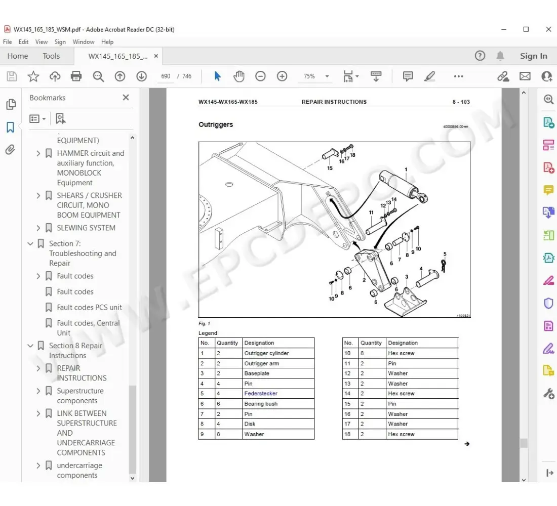 Case wheeled excavator WX145 WX165 WX185 service manual